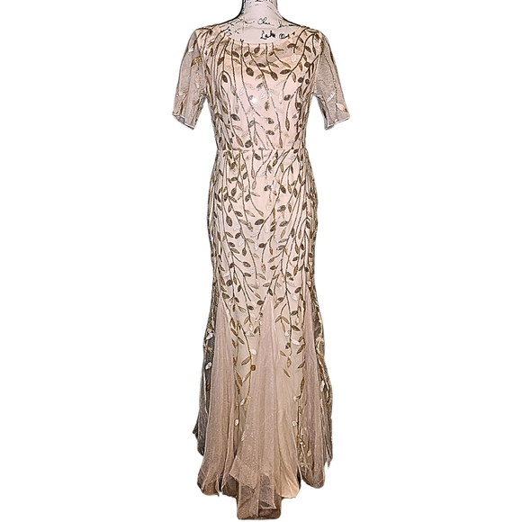 XUCTHHC Gold & Champagne Leaf Sequin Godet Gown - Picture 8 of 14